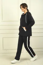 Women's Hooded Two-Piece Set with Double Pockets, Relaxed Fit and Piped Trim