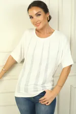 Women's Pyramid Embellished Short-Sleeved Loose Fit Blouse