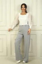 Pantalon Palazzo à rayures longitudinales et poches latérales pour femme
