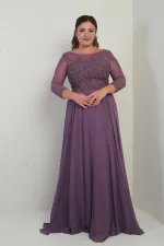 Kadın Üstü Güpür İşlemeli Astarlı Büyük Beden Uzun Şifon Elbise