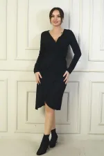 Kadın Kruvaze Yaka Yanı Düğümlü Midi Elbise