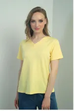 Women's V-Neck Short-Sleeve Blouse with Slit