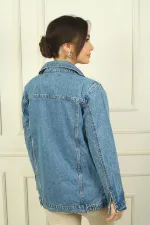 Women's Button-Front Denim Jacket with Side Pockets