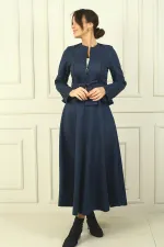 Women's Front Zippered Waist Belted Jacket Elastic Long Skirt 2-Piece Suede Set