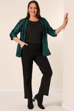 Pantalon grande taille avec taille élastique, poches latérales et tissu Lycra