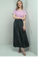 Women's Elastic Waist, Side Pockets, Fringed Hem, Slim Denim Long Skirt