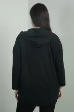 Cardigan grande taille pour femme, à capuche, boutonné sur le devant, avec poches et volants