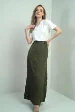 Kadın Beli Lastikli Kırışık Uzun Etek
