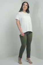 Pantalon skinny en toile lycra à rayures et détails pierre pour femme, grande taille