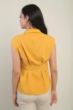 Kadın Beli Pileli Kolsuz Gömlek