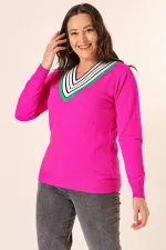 Pull rayé en maille à col en V grande taille