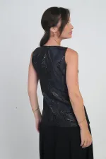 Gilet en jacquard doublé à col carré pour femme, avec boutons métalliques