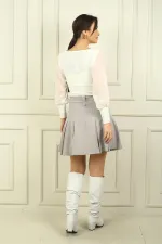 Women's Belted Pleated Short Skirt