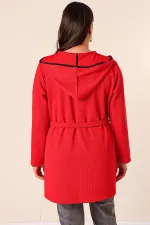 İçi Kolsuz Atletli Kapüşonlu Torba Cepli Kuşaklı Çiçek Baskılı Hırka Büyük Beden 2'li Takım