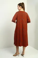 Kadın Şal Desenli Cepli Oversize Elbise