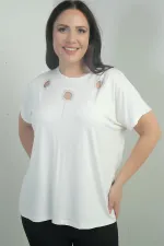 Blouse BB à imprimé pierre sur les épaules, col rond et manches chauve-souris pour femme