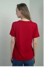 Women's V-Neck Short-Sleeve Blouse with Slit