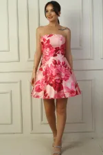 Women's Strapless Lined Short Floral Dress