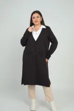 Gilet long en maille grande taille pour femme, avec poches et détails rayés