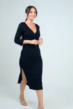 Robe midi portefeuille pour femme avec boucle et fente