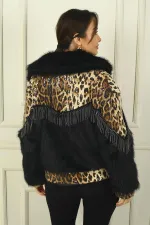 Kadın Leopar Kumaş Detaylı Cepli İçi Astarlı Kürk Ceket