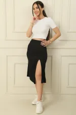 Jupe longue gaufrée à taille élastiquée et fente sur le devant