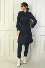Manteau pour femme à boutons, ceinture et poches