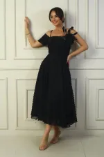 Women's Strappy Back Lace-up Dropped One-Sleeve Dress with Feather Brooch and Lined Glossy Fabric