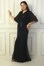 Women's Beaded and Sequined Chiffon Lined Long BB Dress