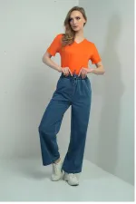 Women's Elastic Waist Palazzo Jeans with Side Pockets