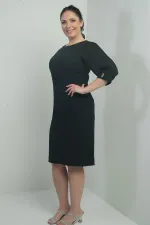 Kadın Kolları Şifon Piliseli Astarlı Büyük Beden Elbise