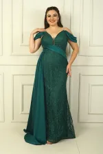 Chain Strap Front and Back V-Neck Dropped Sleeves Glitter Flock Print Lined Long Mermaid Dress