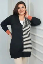 Gilet long grande taille à rayures horizontales sur une seule face pour femme