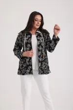 Women's Sleeveless Lycra Blouse and Patch Pocket Jacket with Leaf Embroidery, Plus Size, 2-Piece Set