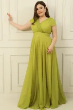 Wrap Neck, Lined, Nail Sleeve, Full Circle, Flared Chiffon Tulle Plus Size Long Dress