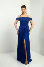 Women's Long Glittery Dress with Rope Straps and Flared Skirt