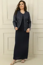 Robe longue en crêpe avec col et doublure ornés, veste à sequins, ensemble 2 pièces grande taille