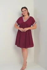 Kadın Yaka-Kol Zigzag Şerit Detaylı Büyük Beden Elbise