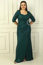 Truvakar Sleeve Lined Front Draped Sequin Plus Size Long Dress