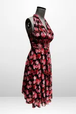 Women's Halter Neck Lined Dress with Small Floral Pattern