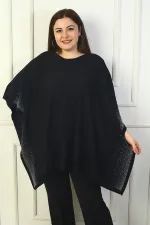 Poncho grande taille pour femme orné de pierres sur les côtés