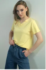Women's V-Neck Short-Sleeve Blouse with Slit
