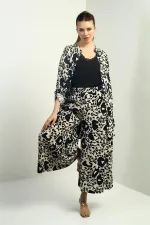 Women's Side Slit Tunic Shirt, Elastic Waist Pocketed Palazzo Pants, Mixed Pattern Oversize 2-Piece Set