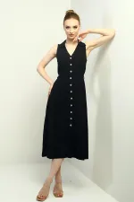 Robe midi en lin à col polo pour femme, ornée d'un pli sur le devant et de boutons.