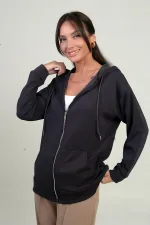 Gilet Osyho à capuche pour femme, poche kangourou et fermeture éclair sur le devant