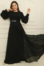 Double-Breasted Collar Waist Belted Lined Plus Size Long Hijab Dress