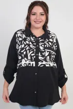 Kadın Kol Katlamalı Fırça Desenli Cep Kapaklı Büyük Beden Gömlek