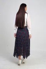 Jupe midi triangle en maille à carreaux doublée et taille élastique pour femme