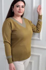 Chemisier grande taille à col en V pour femme, orné de paillettes