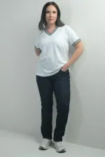 Jean taille haute à jambes droites en lycra pour femme, grandes tailles